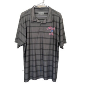 True Fan MLB‎ Chicago Cubs Baseball Polo Shirt Gray Striped Sporty Mens Size XL